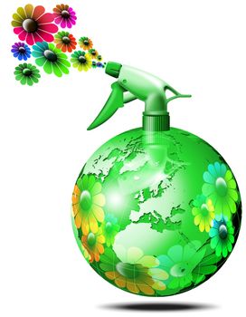 Aerosol spray to globe-shaped green flower sprays