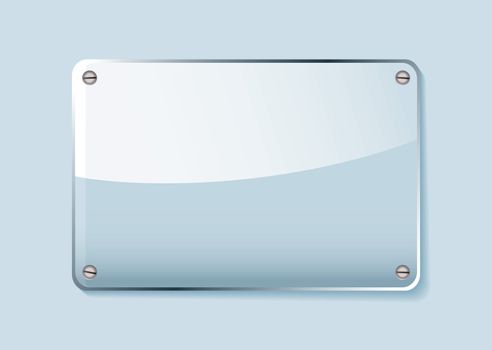 Transparent clear glass company name plate with room for text
