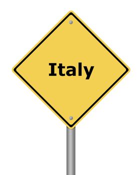 Yellow warning sign on white background with the text Italy
