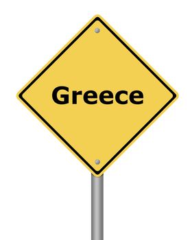 Yellow warning sign on white background with the text Greece