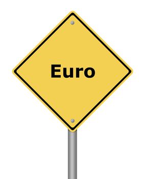 Yellow warning sign on white background with the text euro