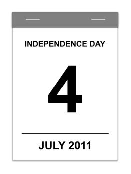 Calender showing July 4th Independence Day USA