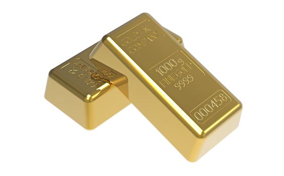 Gold bullions isolated on white 3d render
