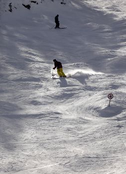 Skier on top of the mountain. Cheget Mount. Russia. Caucasus.