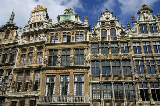 The old facade from the city center of Grand Place in Brussels Belgium.
