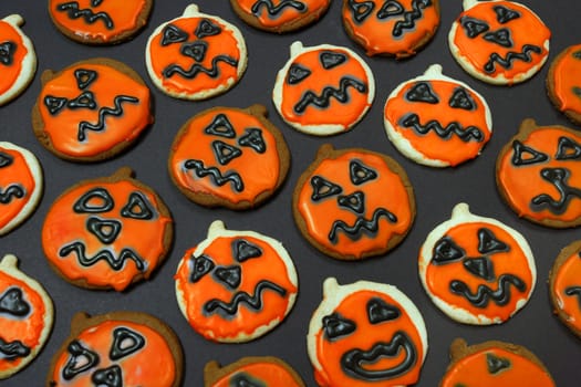 Creepy pumpkin cookies straight out of the oven.
