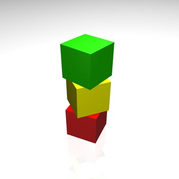 3d illustration - colored cubes yellow, red green color on a white background