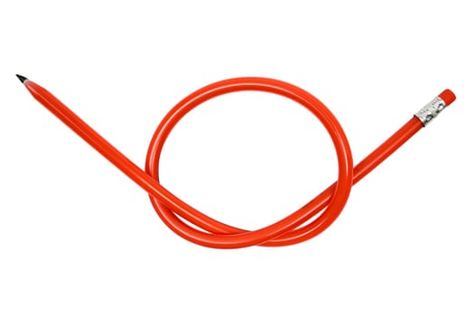 Knotted red pencil isolated on a white background.