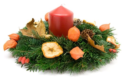 Decorative Advent wreath. White background.