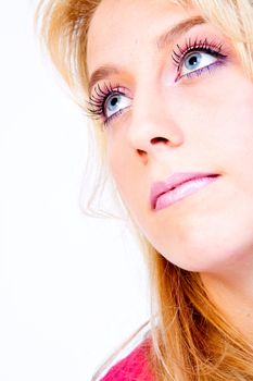 Studio portrait of a long blond girl 