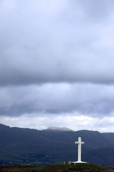 concrete Cross on top of bear island in county Cork Ireland