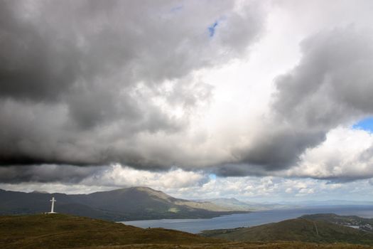 concrete Cross on top of bear island in county Cork Ireland