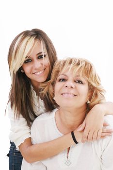 Latin mother and daughter isolated on a white background