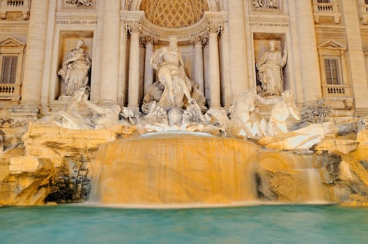 One of most famous Rome's fountains illuminated at night. Italy