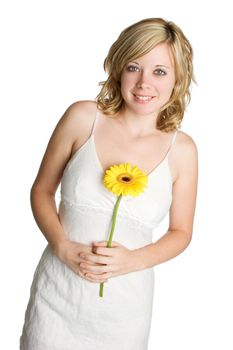 Beautiful isolated woman holding flower