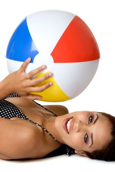 Beautiful smiling beach ball woman