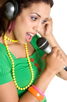 Microphone earphones black woman singing