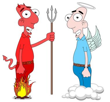 Isolated cartoon Devil and Angel characters