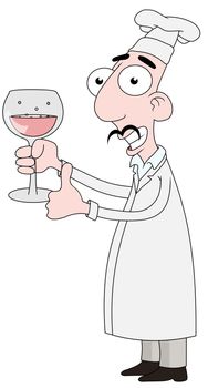 Isolated cartoon Chef character holding a glass of wine