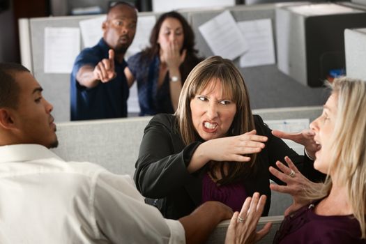 Two female coworkers fight in office cubicle