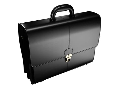Black leather business briefcase isolated on white background