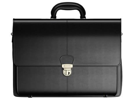 Black leather business briefcase isolated on white background