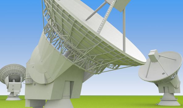 large radio antenna of the very large array faces up into sky