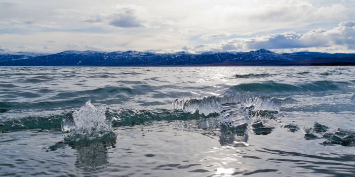 Breaking ice at Lake Laberge, Yukon Territory, Canada