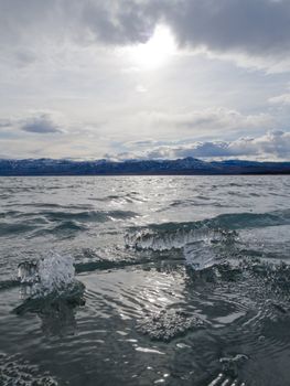 Breaking ice at Lake Laberge, Yukon Territory, Canada