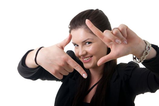 a young businesswoman framing her face with her hands