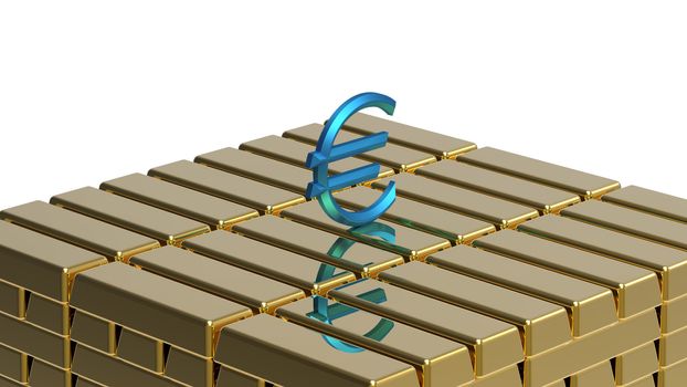 Symbol of euro on gold bars money concept
