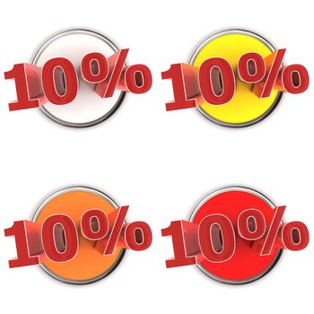 four round buttons and shiny red 10% - white, yellow, orange, red