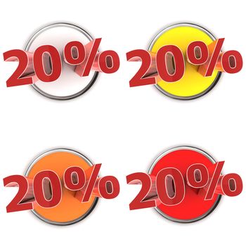 four round buttons and shiny red 20% - white, yellow, orange, red