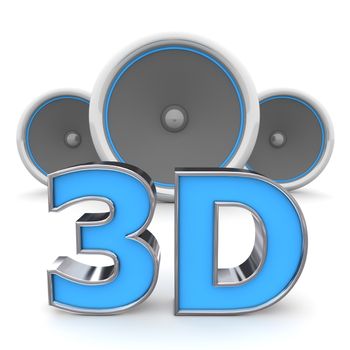 word 3D with three speakers in background - blue style