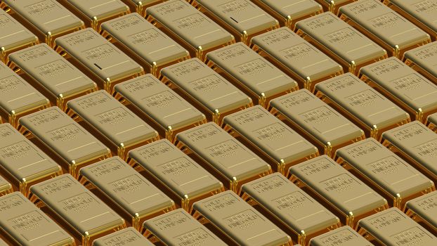 Array of gold bullion 3d render money concept