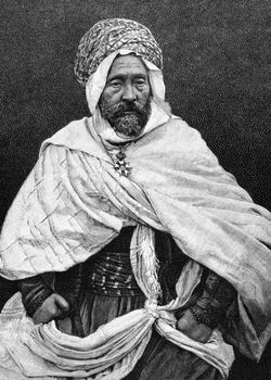 Agha of Tugurt portrait of Arab type on engraving from 1886.