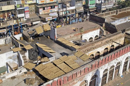 Indian bread drying in the sun on roofs in Old Delhi, India