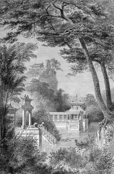 The Imperial Garden of China on engraving from 1871.