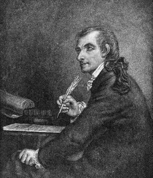 Francis Hopkinson (1737-1791) on engraving from 1800s. American author and one of the signers of the Declaration of Independence as a delegate from New Jersey. Engraved by R.A.Muller.