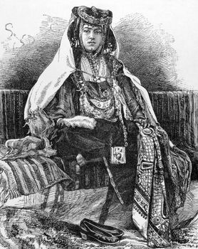 Nail Arab woman on engraving from 1800s. Engraved by A.Kohl.