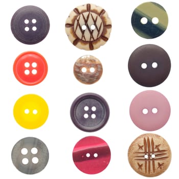 Various sewing buttons set isolated on white background.