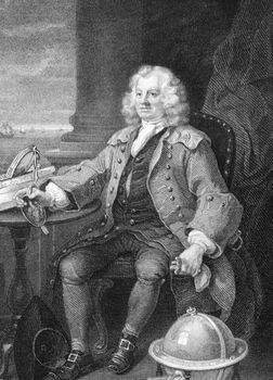 Captain Thomas Coram (1668-1751) on engraving from 1800s. Philanthropist who created the London Foundling Hospital. Engraved by B.Holl after a picture by Hogarth.