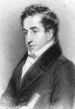 John Cam Hobhouse, 1st Baron Broughton (1786-1869) on engraving from 1834. British politician and memoirist. Engraved by J.Hopwood after a drawing by A.Wivell and published by J.Murray.