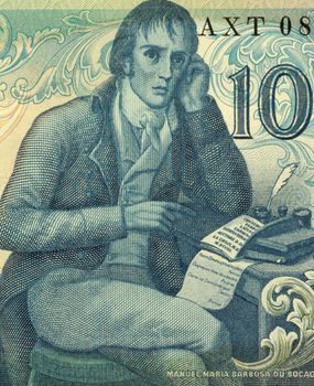 Manuel Maria Barbosa du Bocage (1765-1805) on 100 Escudos 1981 banknote from Portugal. Portuguese Neoclassic poet, writing under the pen name Elmano Sadino.