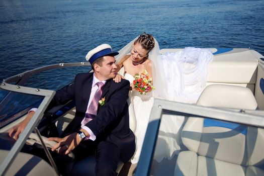 happy couple on the yacht