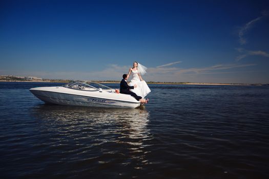 happy couple on the yacht