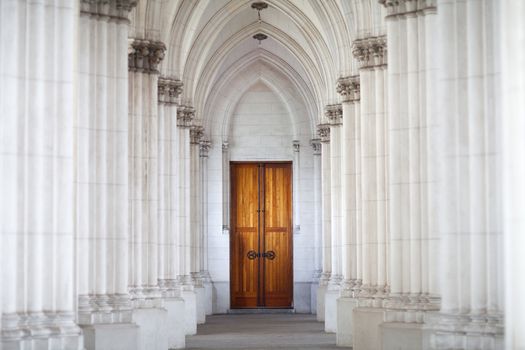 corridor of columns in the church