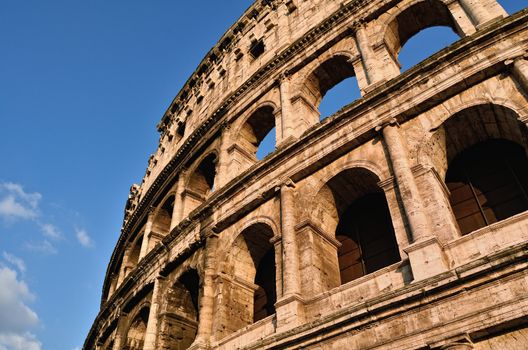 Ancient Walls of Great Roman amphitheater Colosseum in Rome, Italy