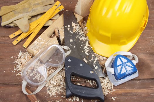 carpenter's tools on a workbench 