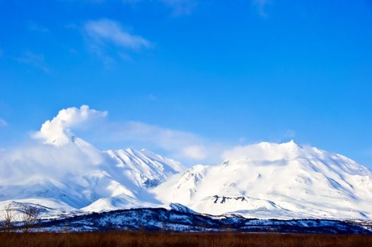 Volcano in a winter season on Kamchatka in Russia